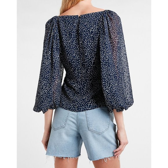 Express Clip Dot Pleated Front Balloon Sleeve Top S - Picture 2 of 3